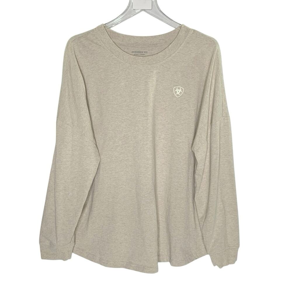 Ariat Womens Long Sleeve Relaxed Fit T-Shirt XL Beige Cowhide Logo Back